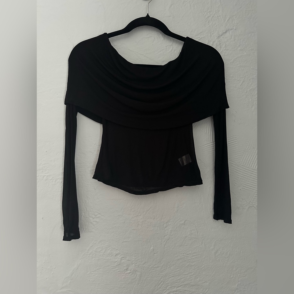 Helsa Black Sheer Knit Off The Shoulder Top